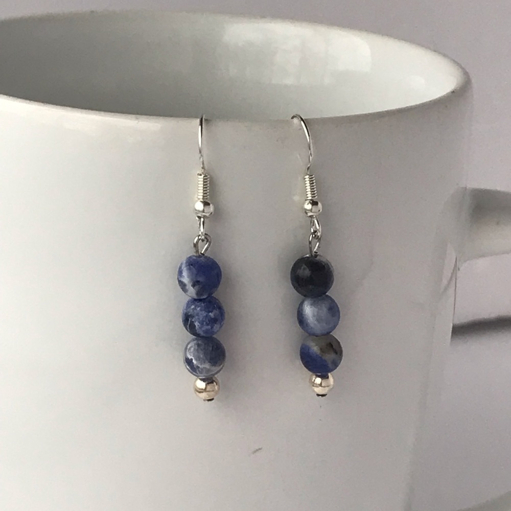 Sodalite dangle earrings beaded gemstone small earrings handmade